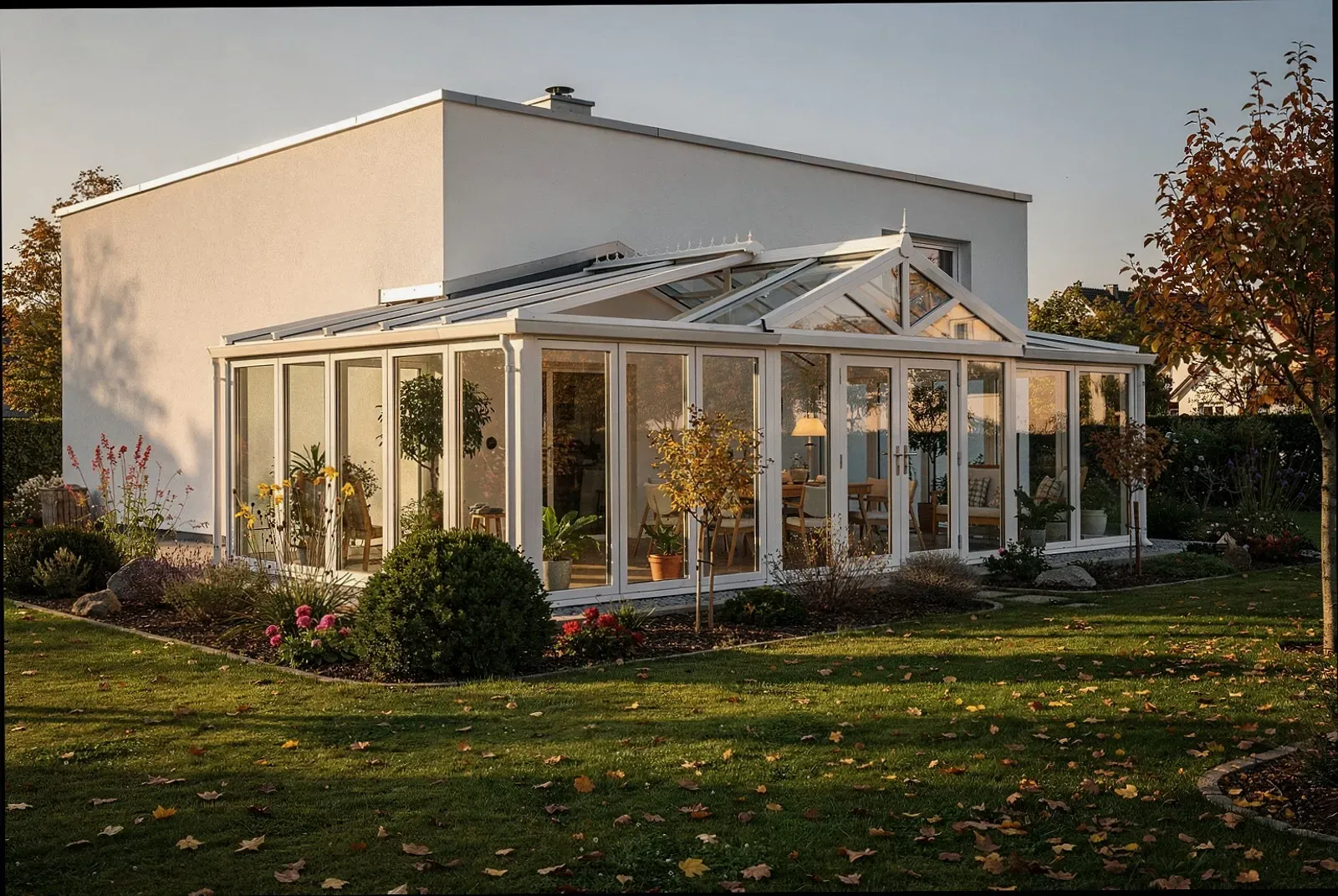 Beheizter Wintergarten mit bodentiefen Glasflächen an einem Wohnhaus in Gütersloh